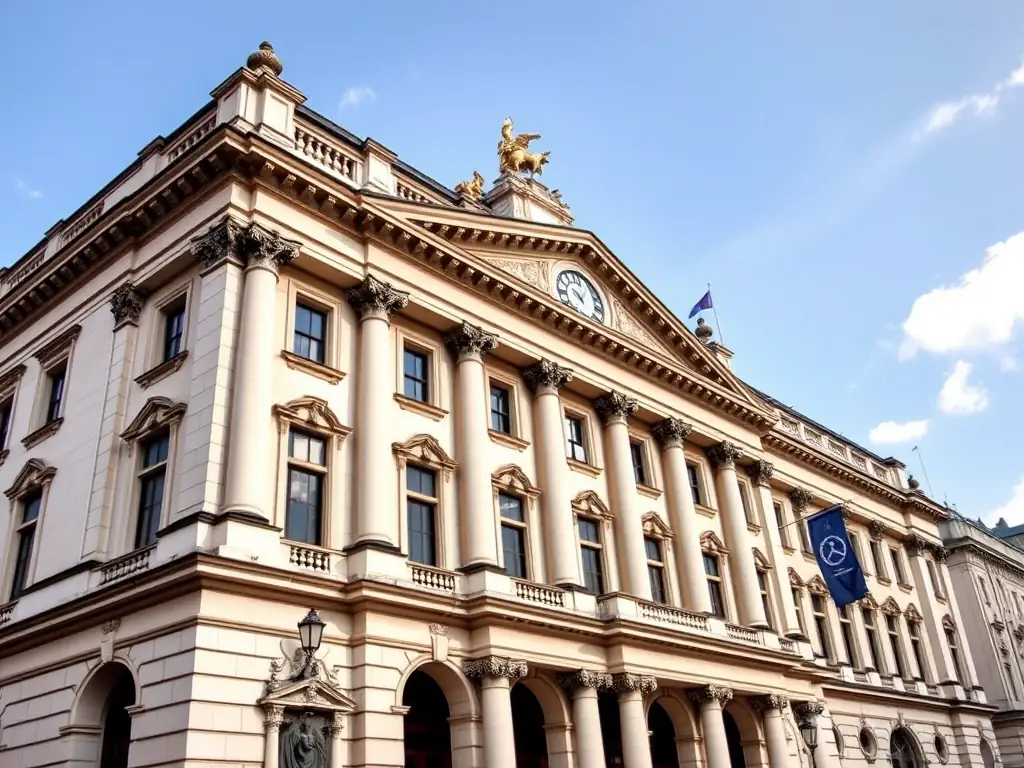 A photograph of the London Stock Exchange (LSE) building, emphasizing its historical importance and role in global finance.